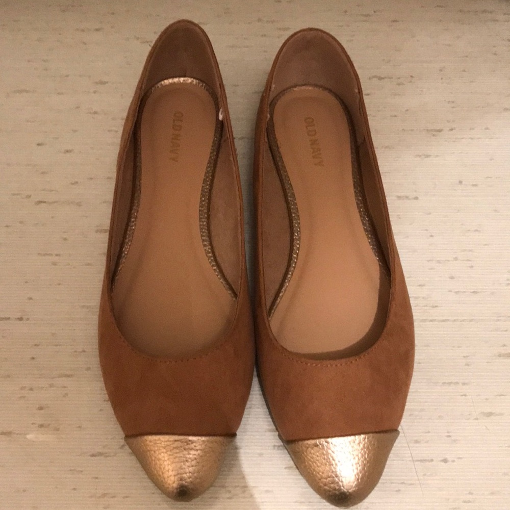 Old navy, brown and gold flats, size 8.